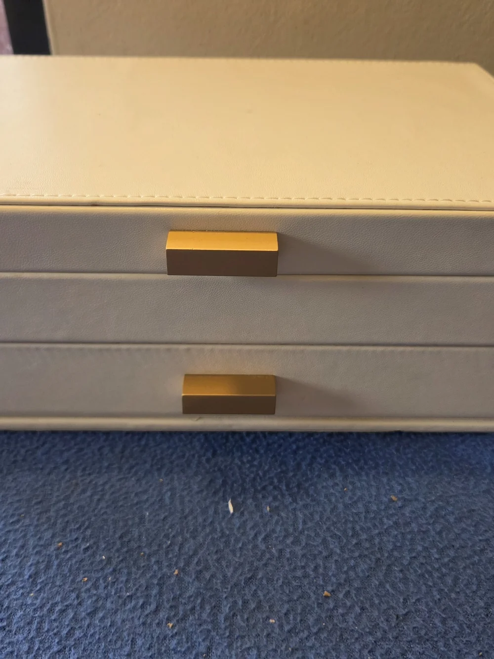 Leather Jewelry Storage Box in Cream with Gold Accents